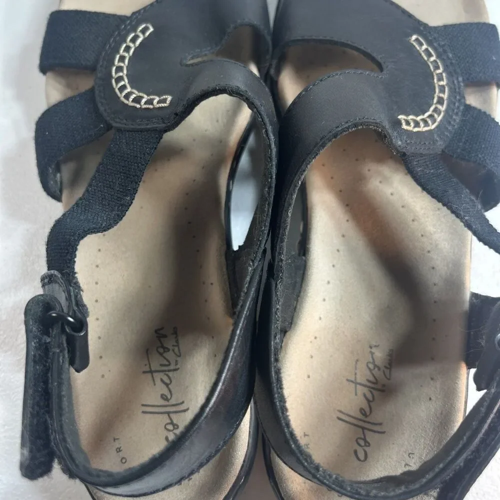 Clarks Collection Women’s Sandals Size 9 M Black Leather Leisa Lakelyn Comfort